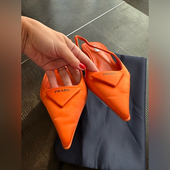 Prada Orange Logo-detailed Nylon Slingback Pumps Size US 8.5 EUR 39 Pre-Owned - Picture 4 of 16